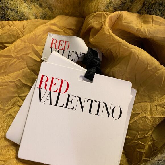 RED VALENTINO Size M Yellow Black Wool Blend Plaid 3/4 Sleeves Coat - Picture 5 of 6